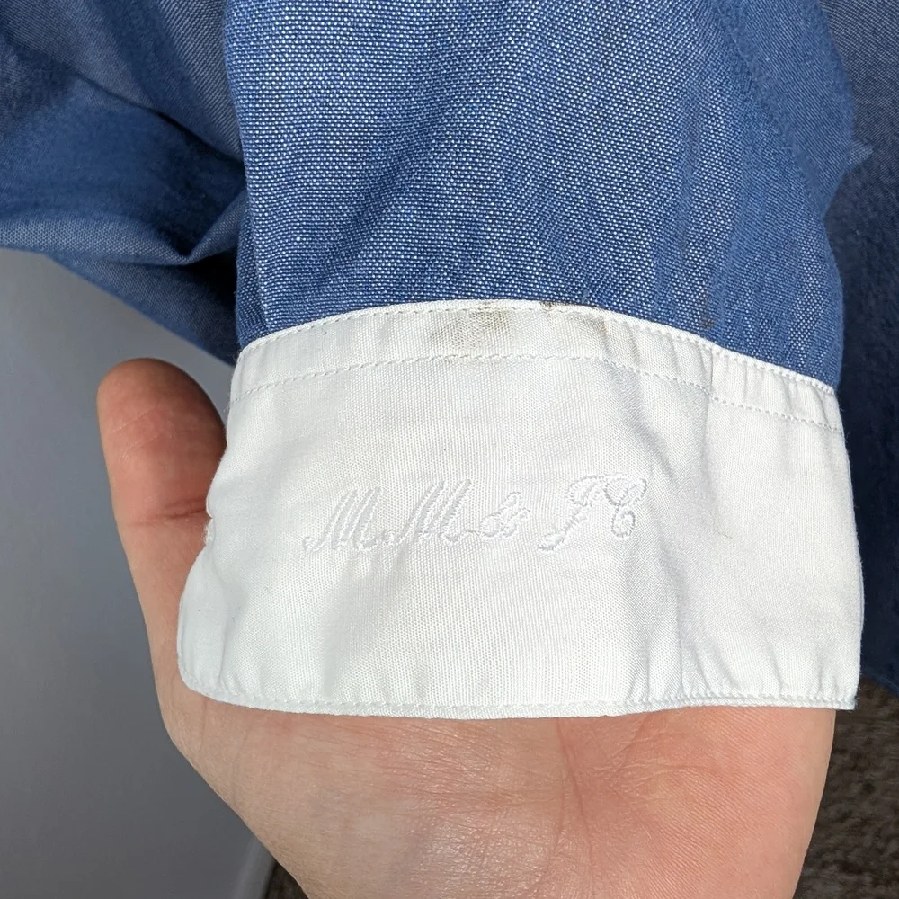 J. Crew Marie Marot Women's Blue Blouse with White Collar - Picture 4 of 10